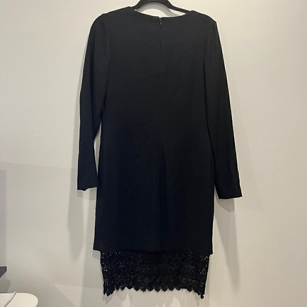 Vintage Rouie Black Lace Minimalist Modest Midi Sheath Dress Made in Canada sz M - Picture 7 of 8